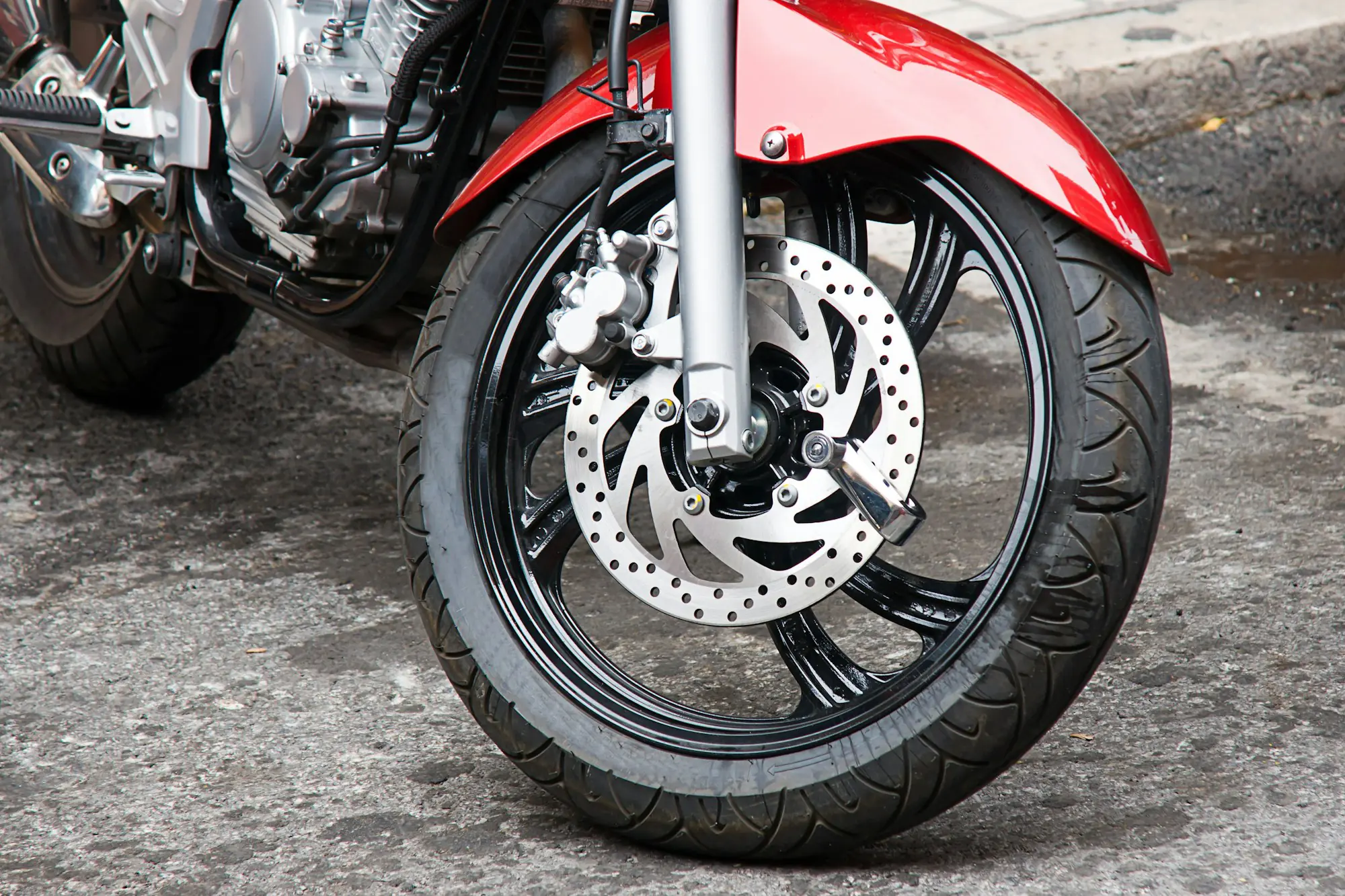 Closeup shot of a motorbike's wheel